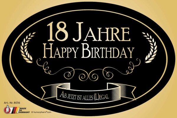 „18 Jahre - Happy Birthday“ Aufkleber Sektflasche Weinflasche selbstklebend