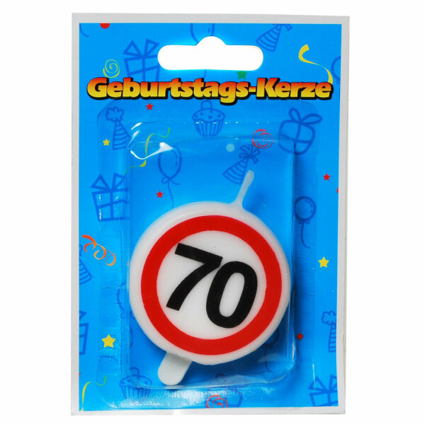 Kerze für Geburtstagtorte Verkehrschild Zahl 70 - 5cm