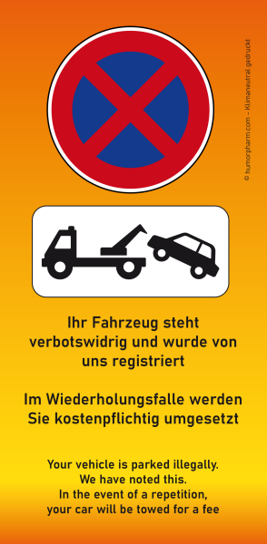Abreißblock "Ihr Fahrzeug steht verbotswidrig"