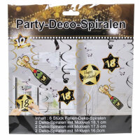 Party-Deko-Spiralen "18", schwarz/gold, 12-teilig.
