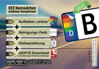 2 Nummernschild Aufkleber, EU Feld Rainbow, inkl. Starter-Set