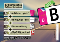 2 Nummernschild Aufkleber, EU Feld Pink, inkl. Starter-Set