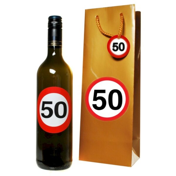 Flaschen-Tasche "50" mit 2 Aufklebern