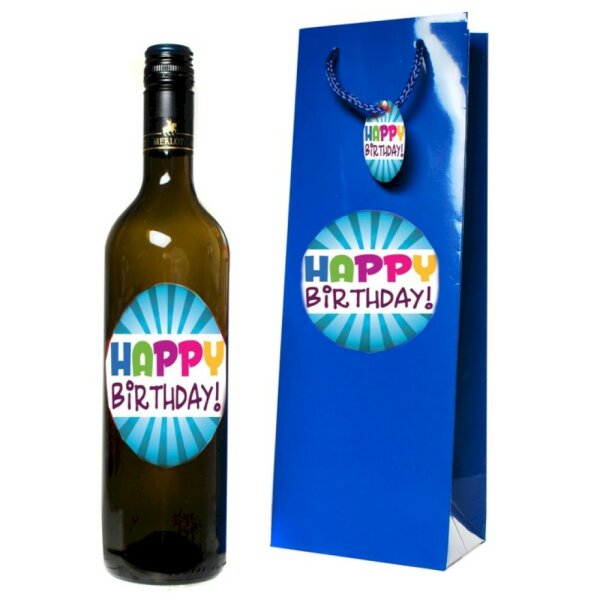 Flaschen-Tasche "Happy Birthday" mit 2 Aufklebern