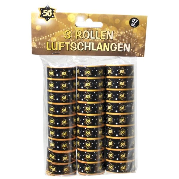 Luftschlangen "50" schwarz/gold