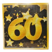 Servietten "60", 20-tlg., schwarz/gold