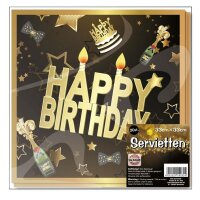 Servietten "Happy Birthday", 20-tlg., schwarz/gold