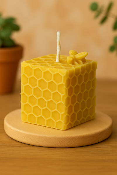 Würfelkerze im Wabenmuster handgemacht aus 100% reinem Bienenwachs